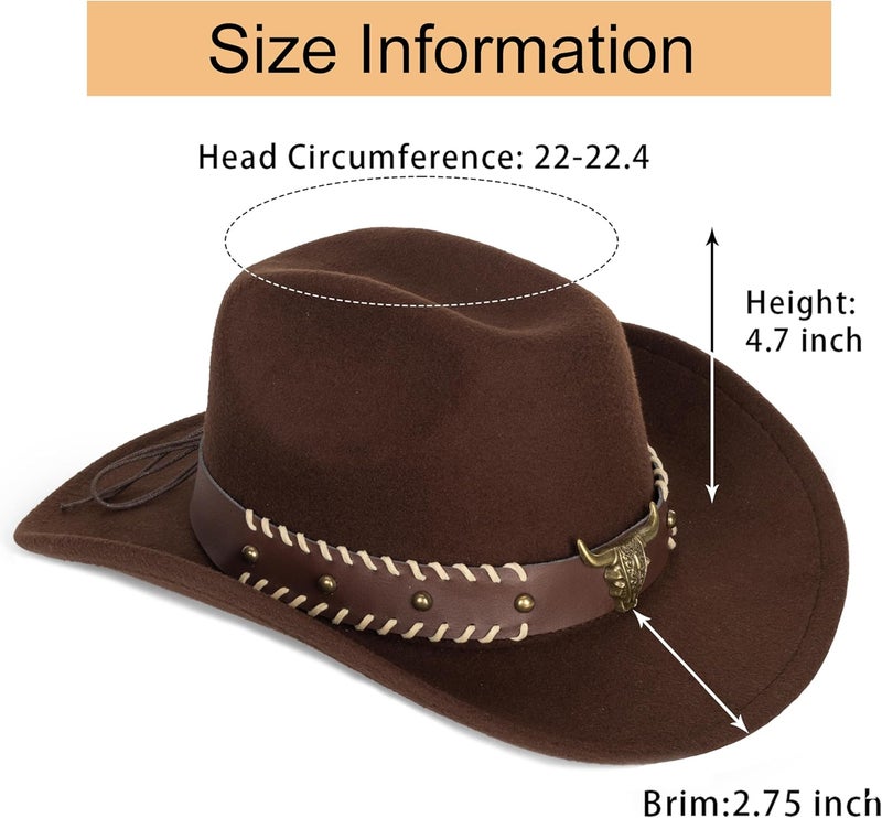 Eohak Womens Western Cowboy Hats Studded Pinched Western Cowgirl Hats Wide Brim Fedoras Hat with Belt Buckle (Size:Medium) - Image 2